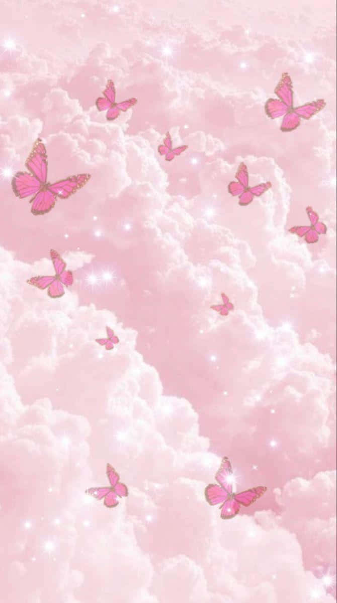 Pink Butterflies Clouds Aesthetic.jpg Wallpaper