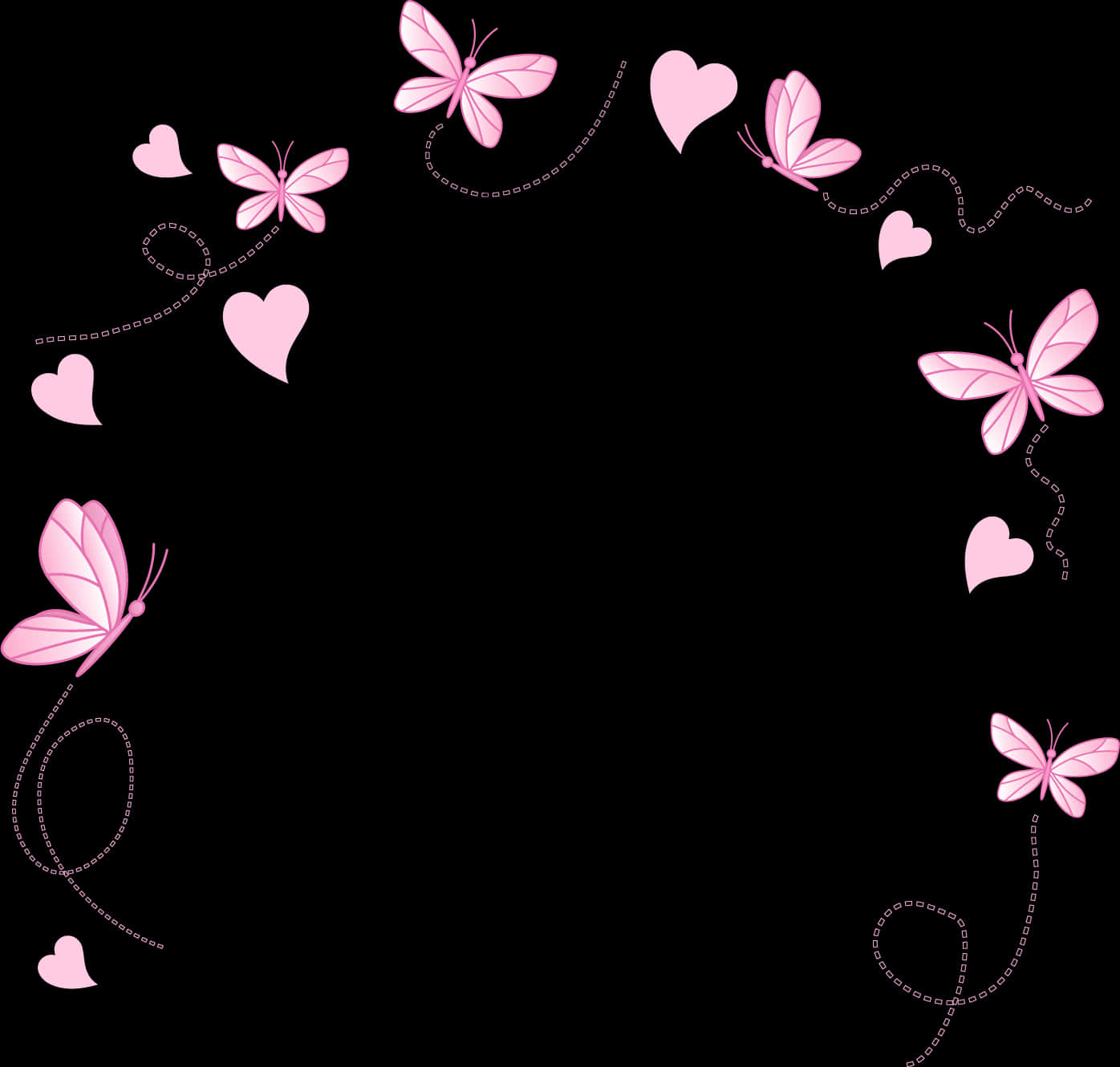 Pink Butterfliesand Hearts Black Background PNG