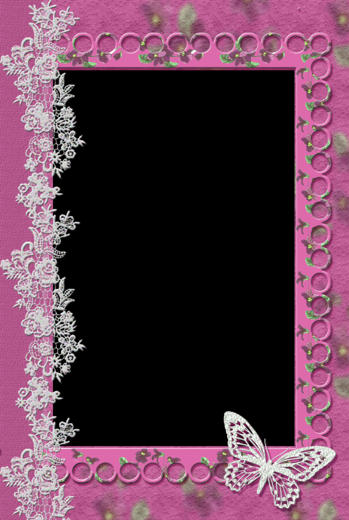 Pink Butterfly Lace Frame PNG