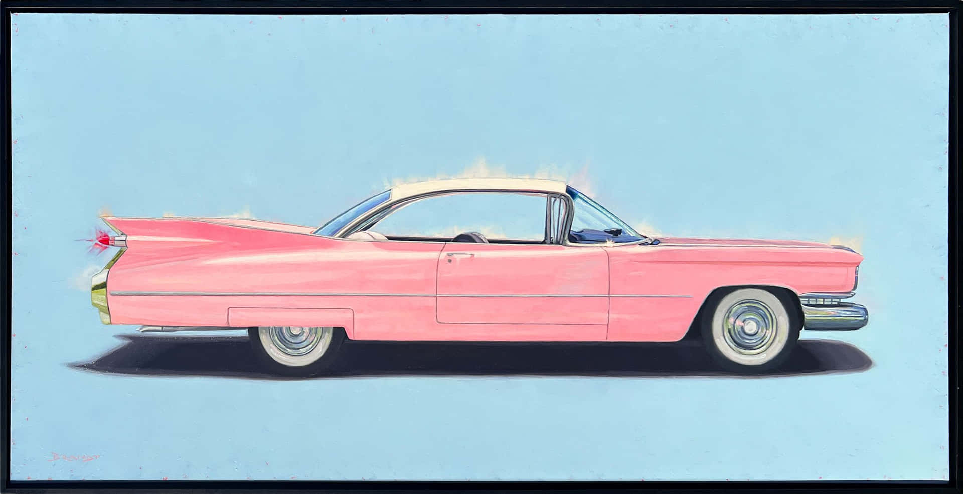 Caption: Vintage Pink Cadillac Glamour Wallpaper