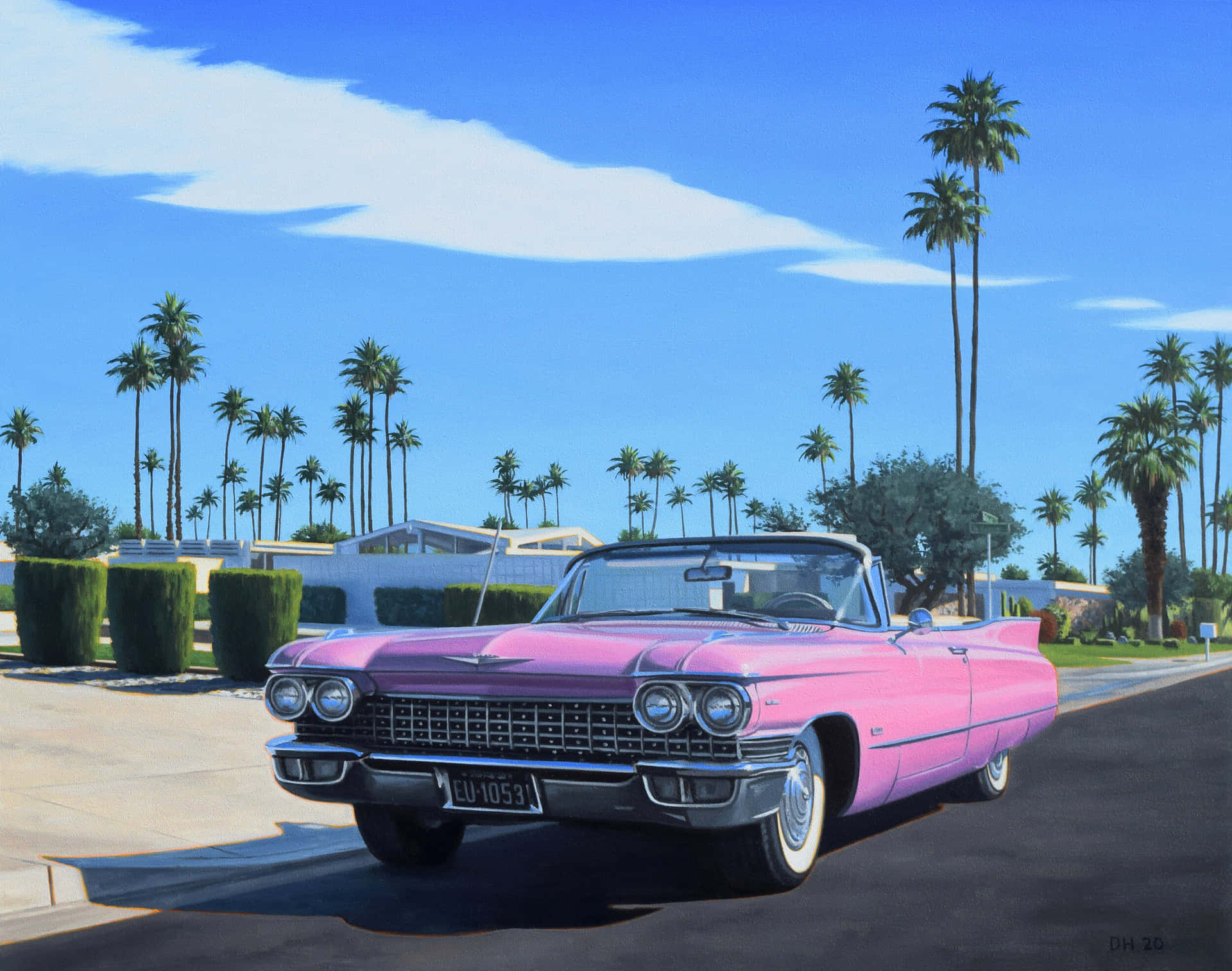 Beautiful Pink Cadillac on the Road Wallpaper