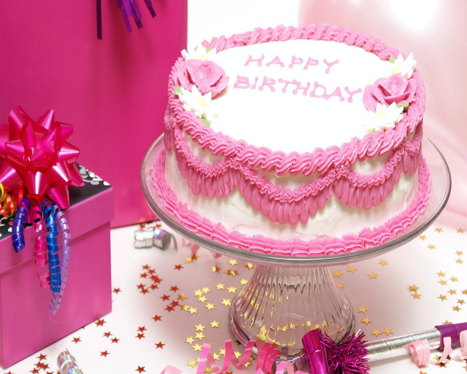 Pink Cake And Gift For My Birthday Wallpaper