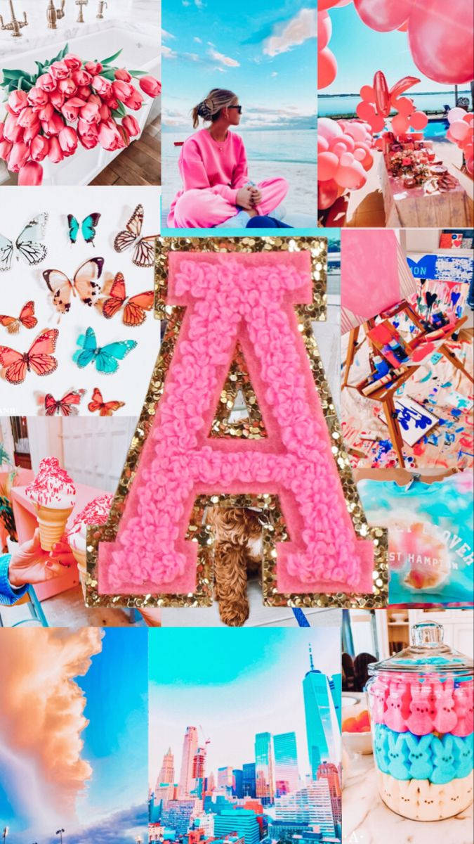 Pink Capital Alphabet Letter A Collage Wallpaper