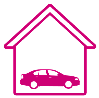 Pink Car Under House Icon PNG