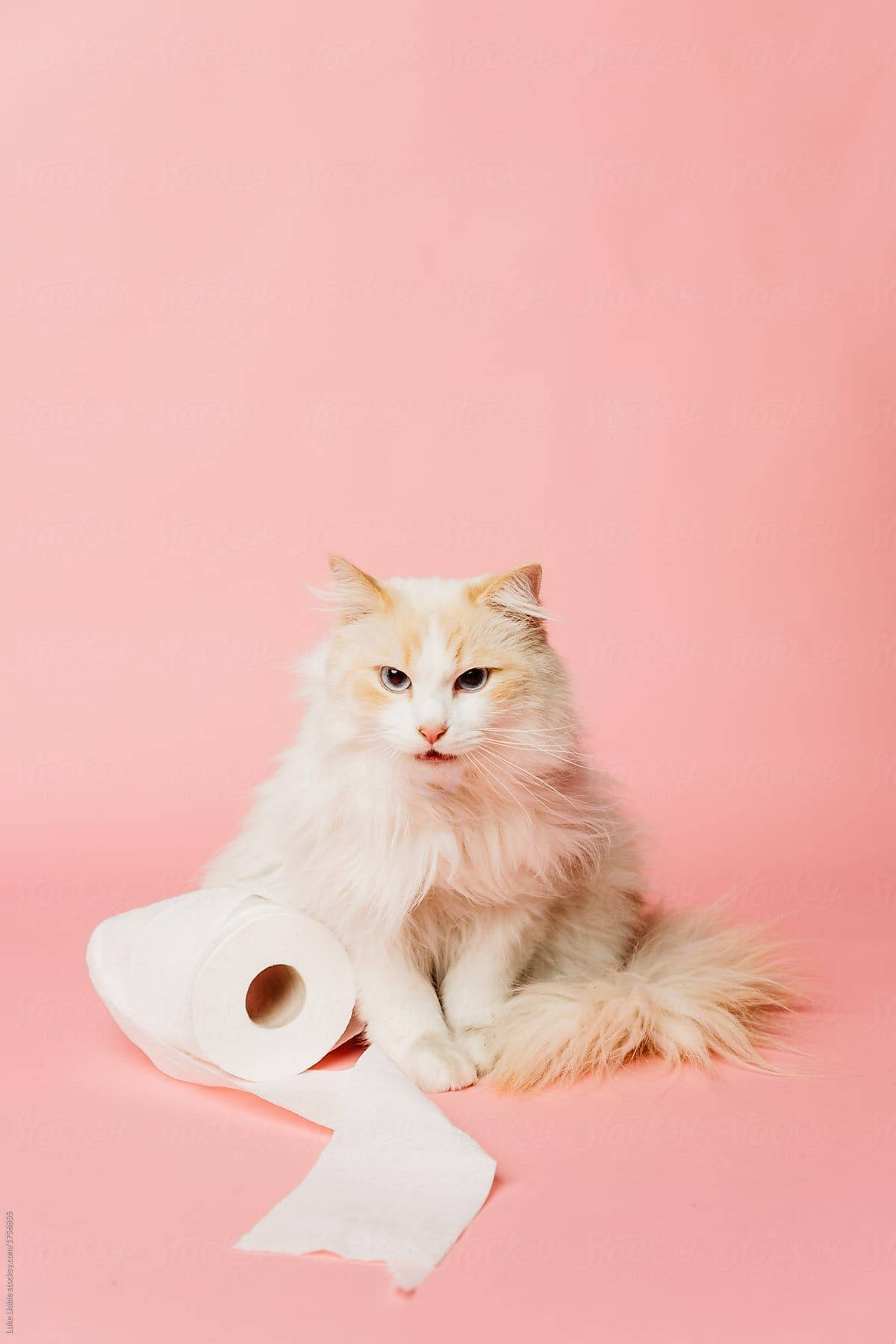Pink Cat With Tissue Wallpaper