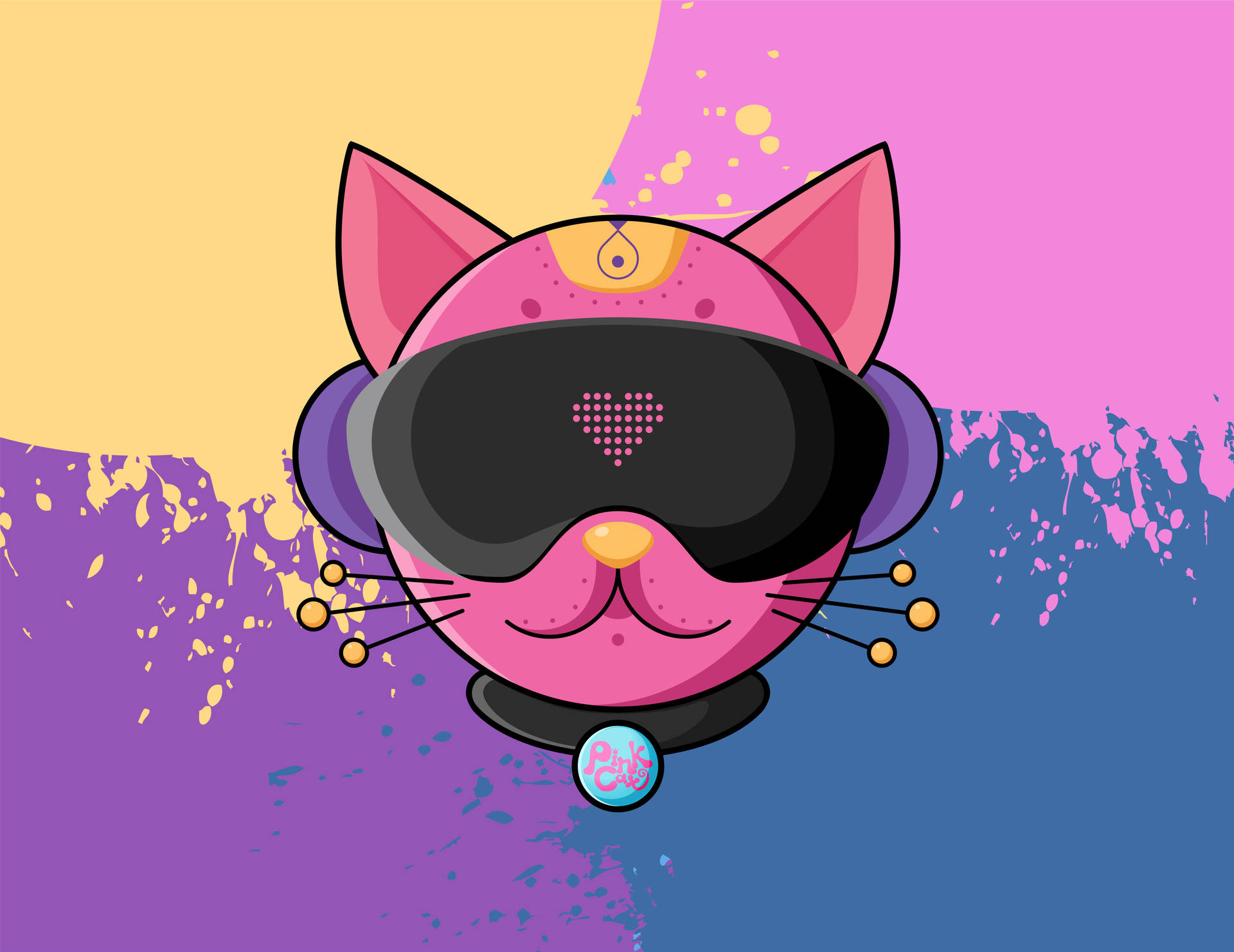 A Pink Cat With A Pink And Purple Hat And Sunglasses Wallpaper