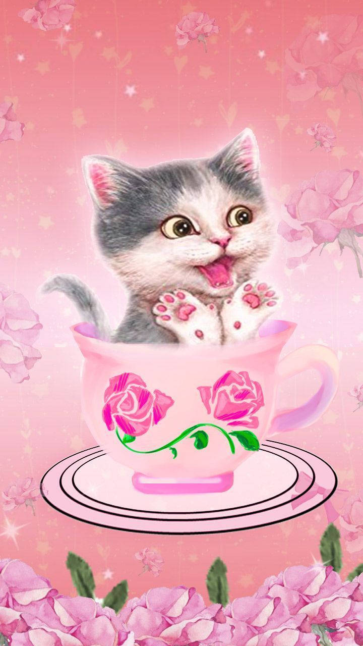 "This sweet pink cat is ready for cuddles!" Wallpaper