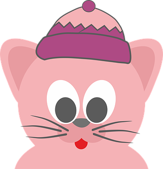 Pink Cat Wearing Winter Hat PNG