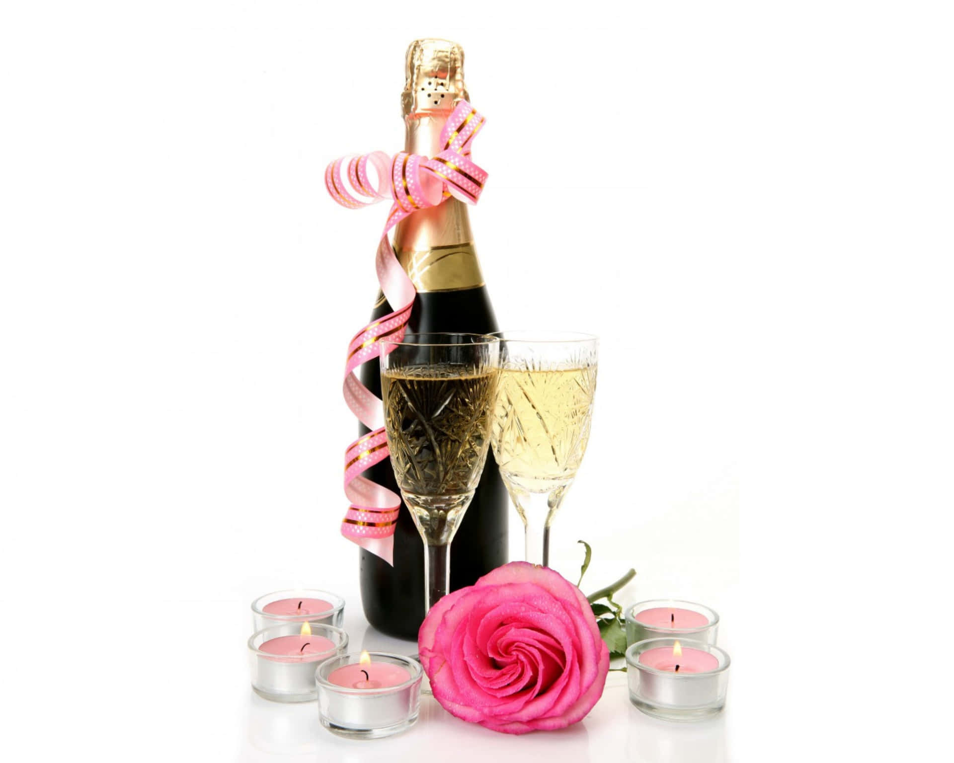 Elegant Pink Champagne with Fresh Berries Wallpaper