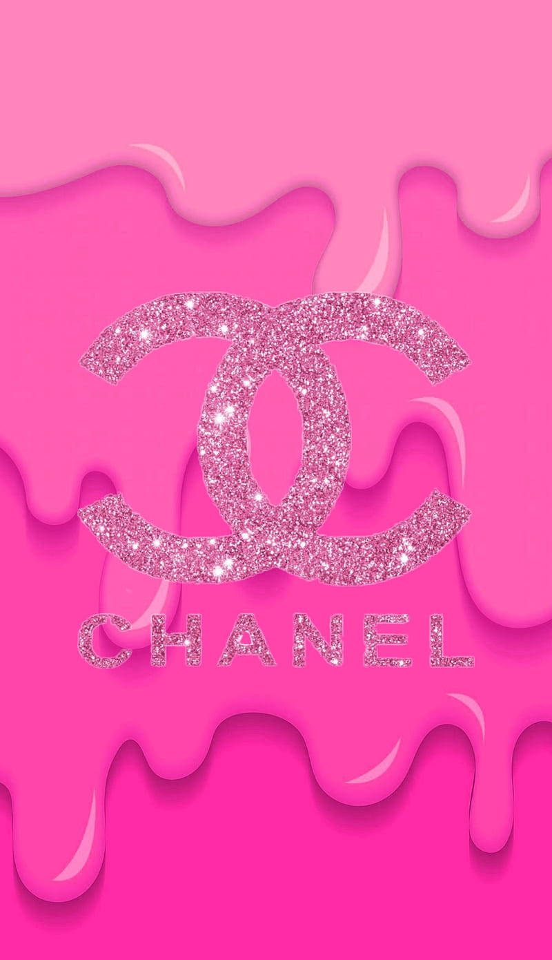 Download Pink Chanel logo against black background Wallpaper
