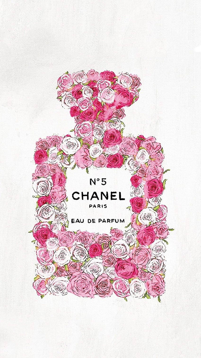 Chanelparfymflaska Med Rosa Blommor. Wallpaper