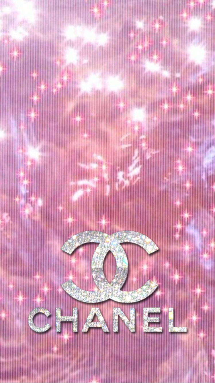 Rasodi Seta Scintillante Con Logo Chanel Rosa Sfondo