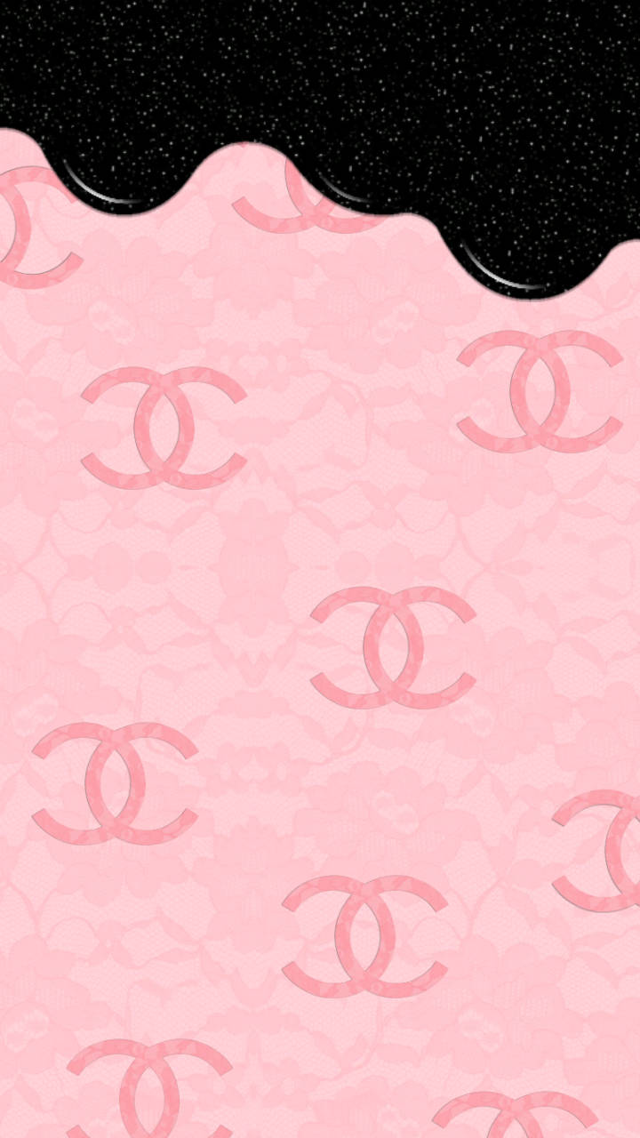 Sfondocon Gocce Di Vernice Nera Che Cadono Sul Logo Chanel Rosa Sfondo