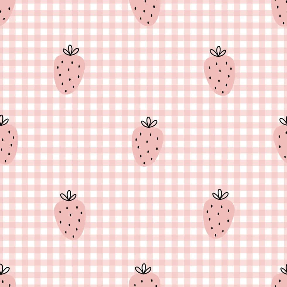 Pink Checkered Pastel Cute Strawberry Wallpaper