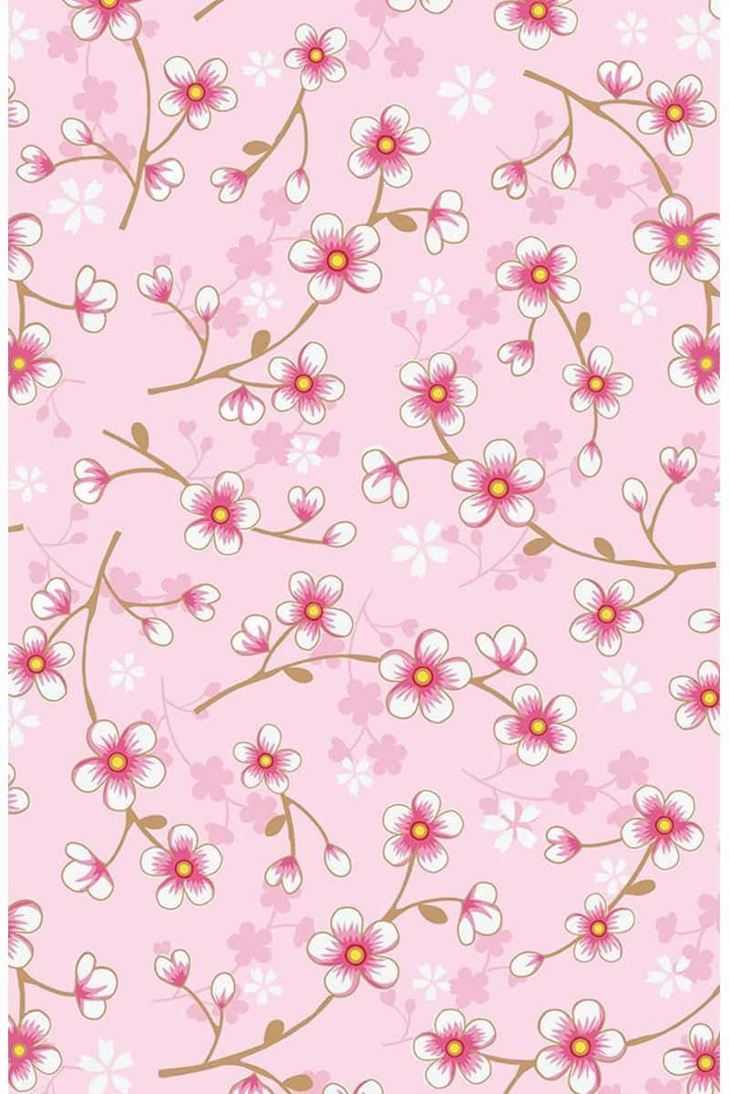 A picture of a floating pink cherry blossom on a backdrop of a blue sky Wallpaper