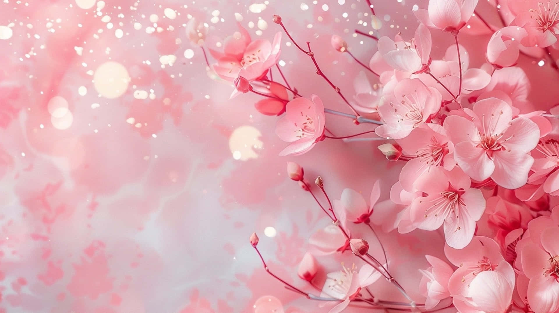 Pink Cherry Blossoms Bokeh Background Wallpaper