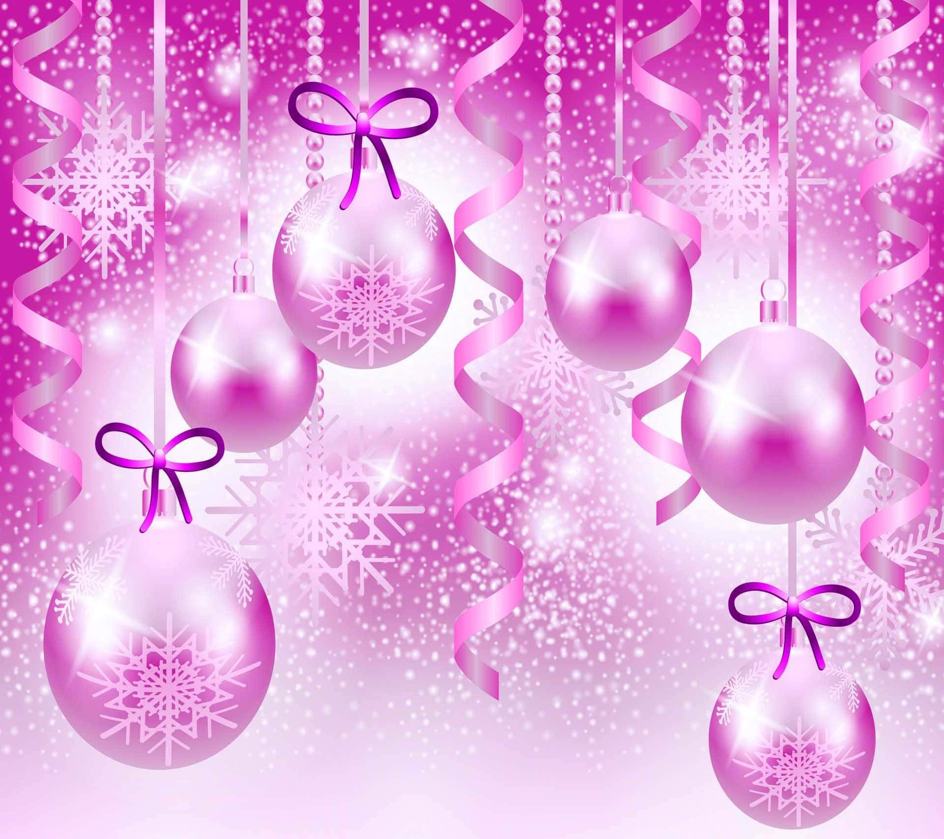 Pink Christmas Balls And Ribbons Wallpaper