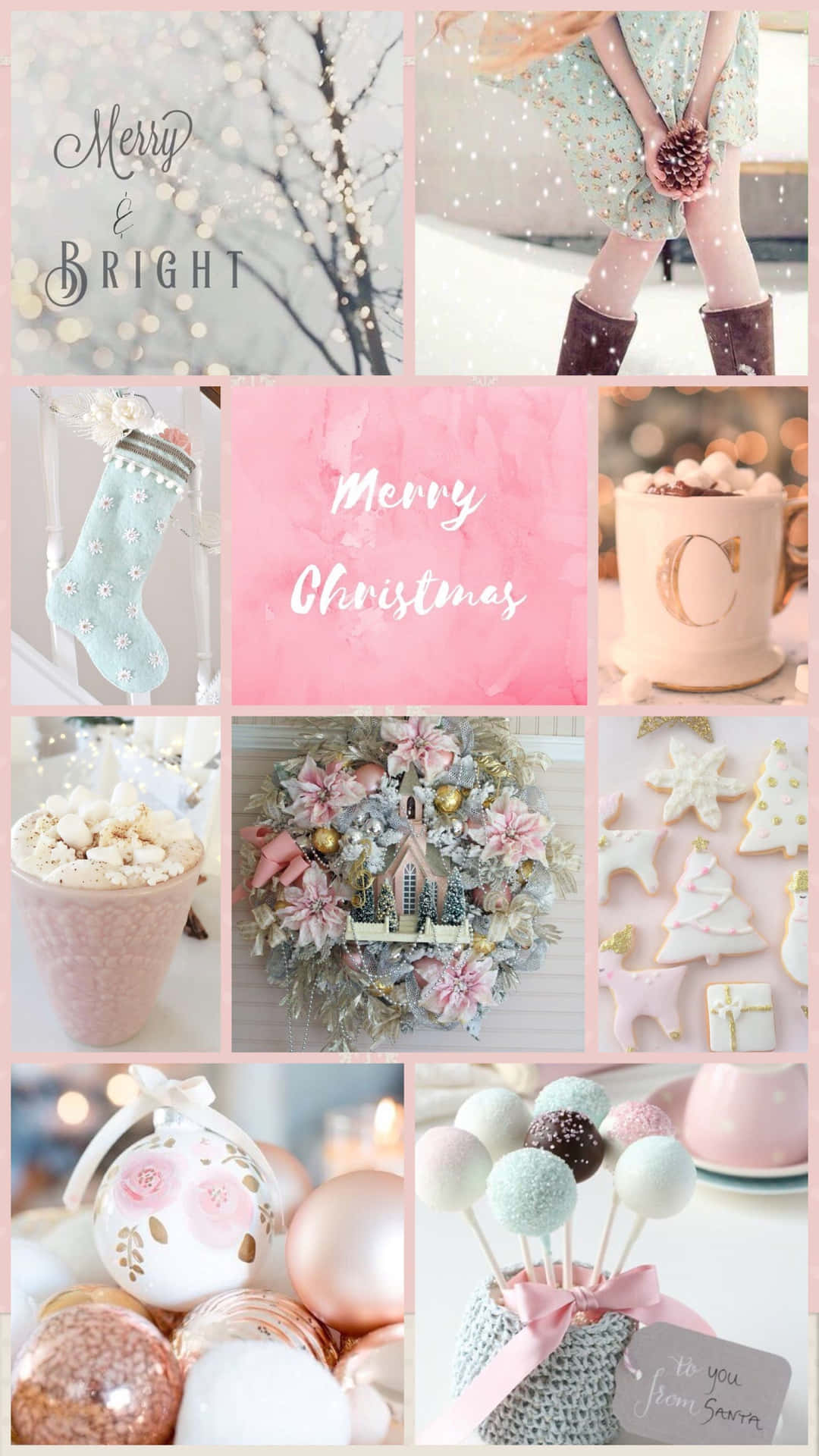 Rosaprikket julekage collage. Wallpaper