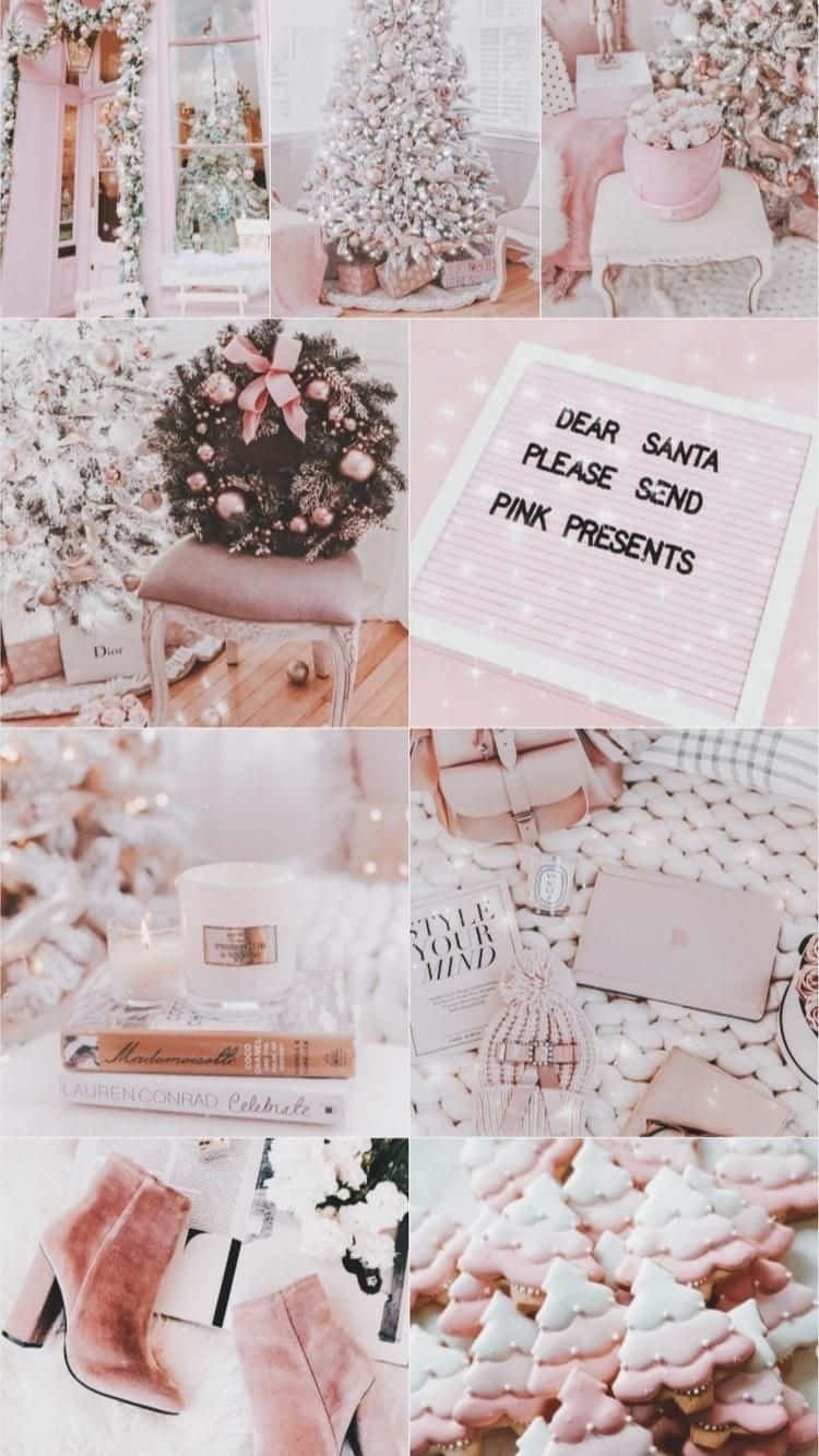 Pink Christmas Aesthetic Collage Wallpaper