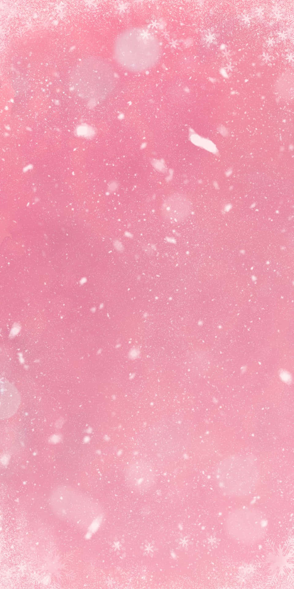 A Pink Background With Snowflakes And Snow