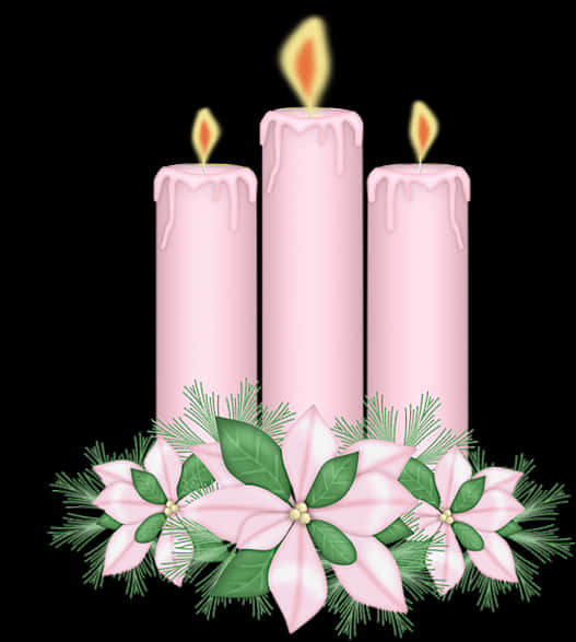 Pink Christmas Candles Decoration PNG