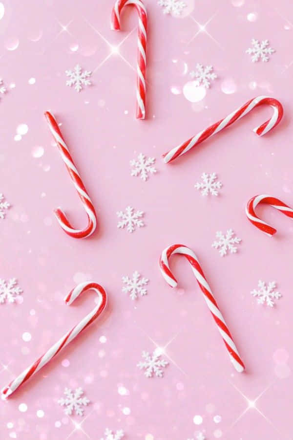 Pink Christmas Candy Cane Delight Wallpaper