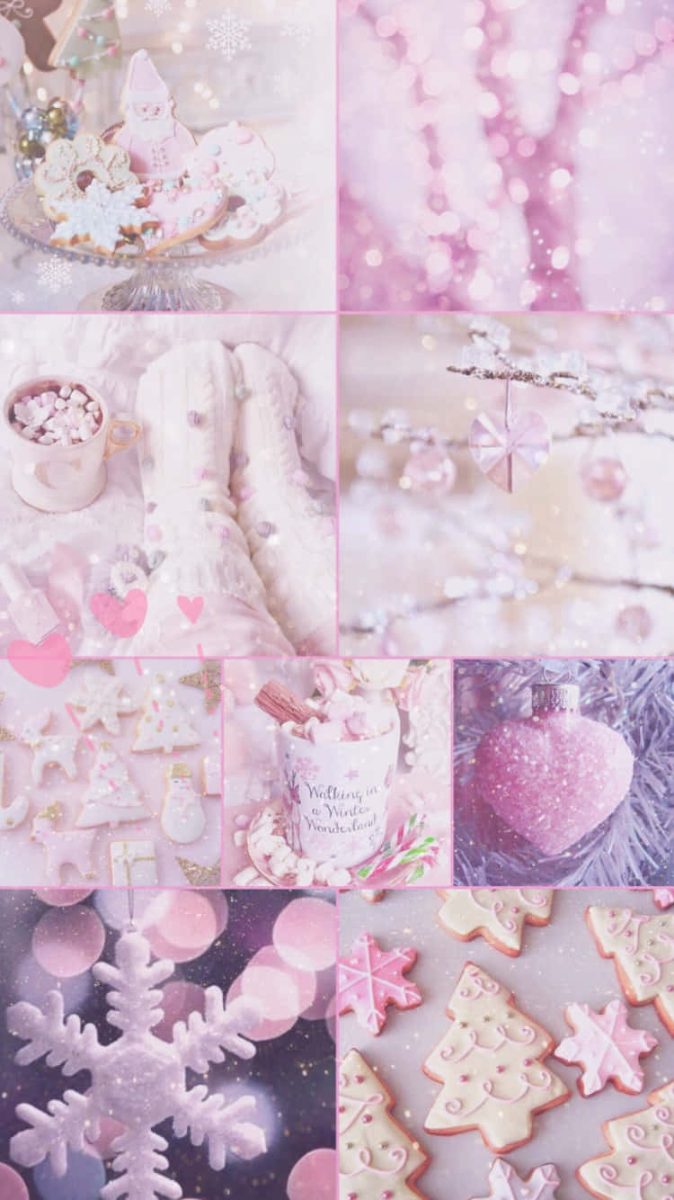 Pink Christmas Collage Aesthetic Wallpaper