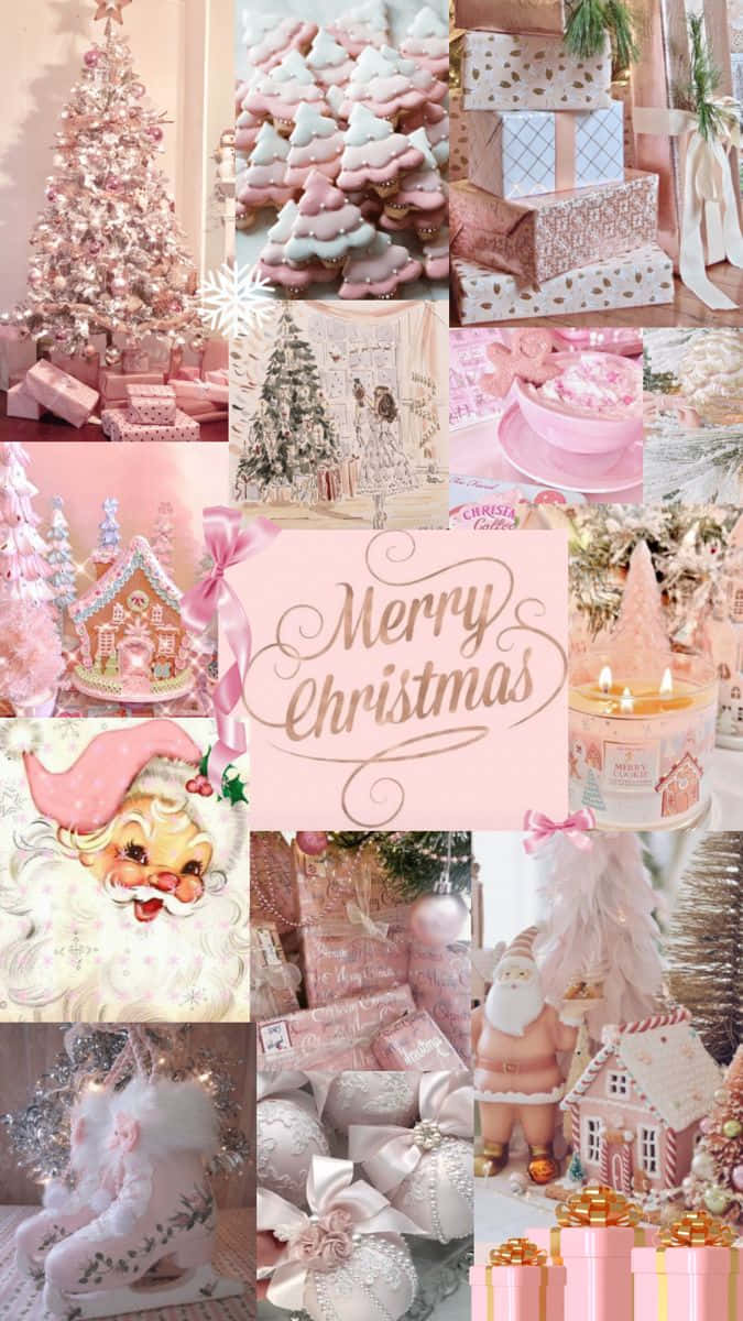 Roze Kerst Collage Aesthetic.jpg Achtergrond