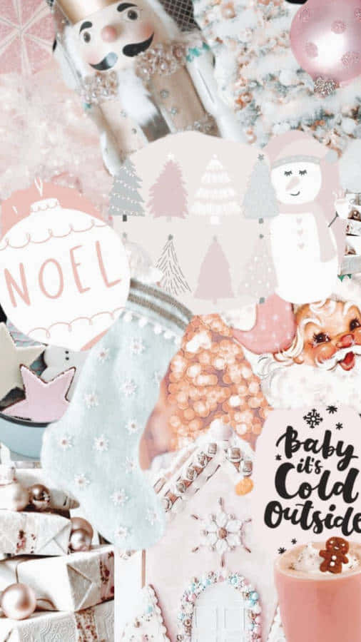 Pink Christmas Collage Aesthetic.jpg Wallpaper