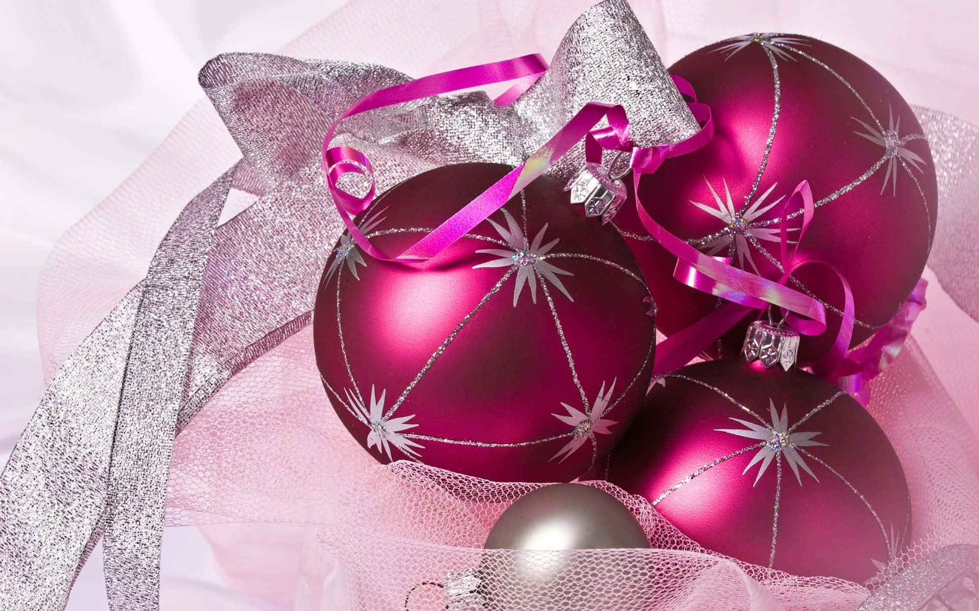 Pink Christmas Glossy Decorations Wallpaper