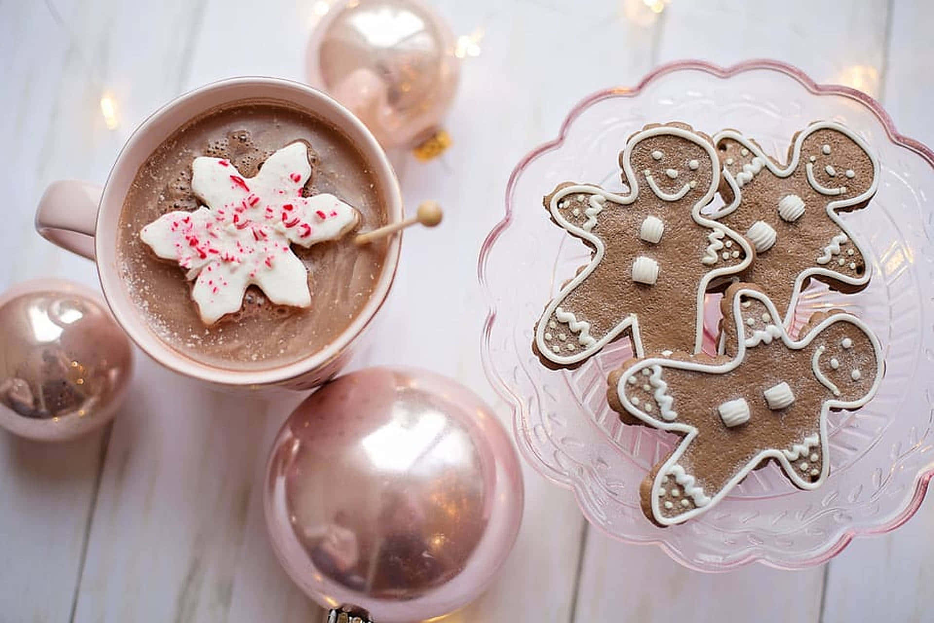 Roze Kerst Warme Chocolade En Peperkoek Koekjes Achtergrond