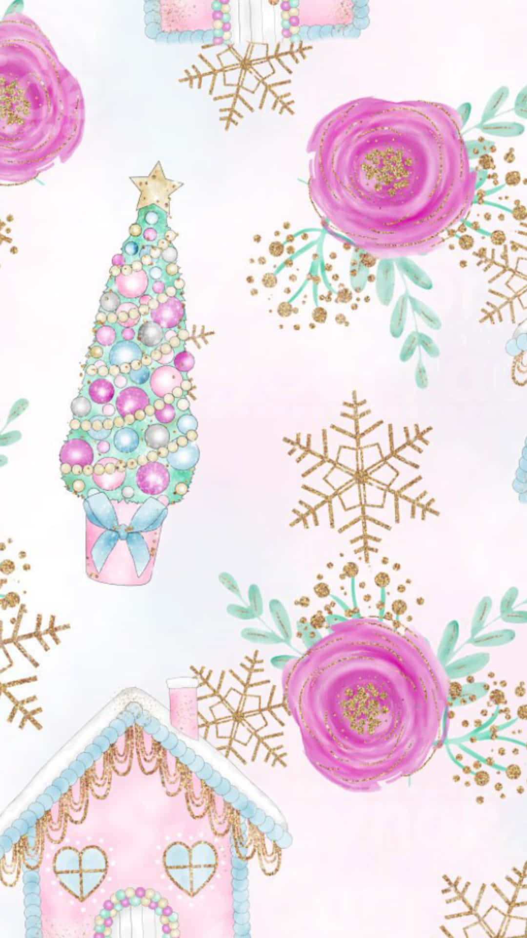 Pink Christmas Freehand Drawing Wallpaper