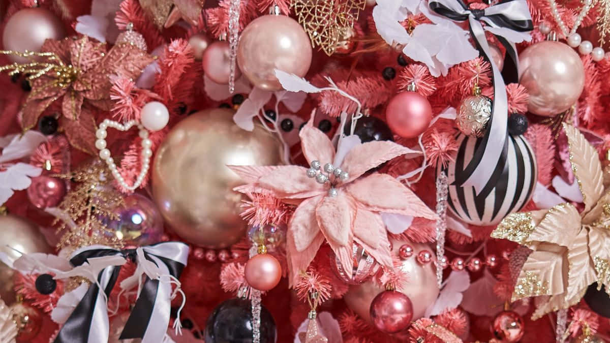 Roze Kerstversieringen En Decoraties Achtergrond