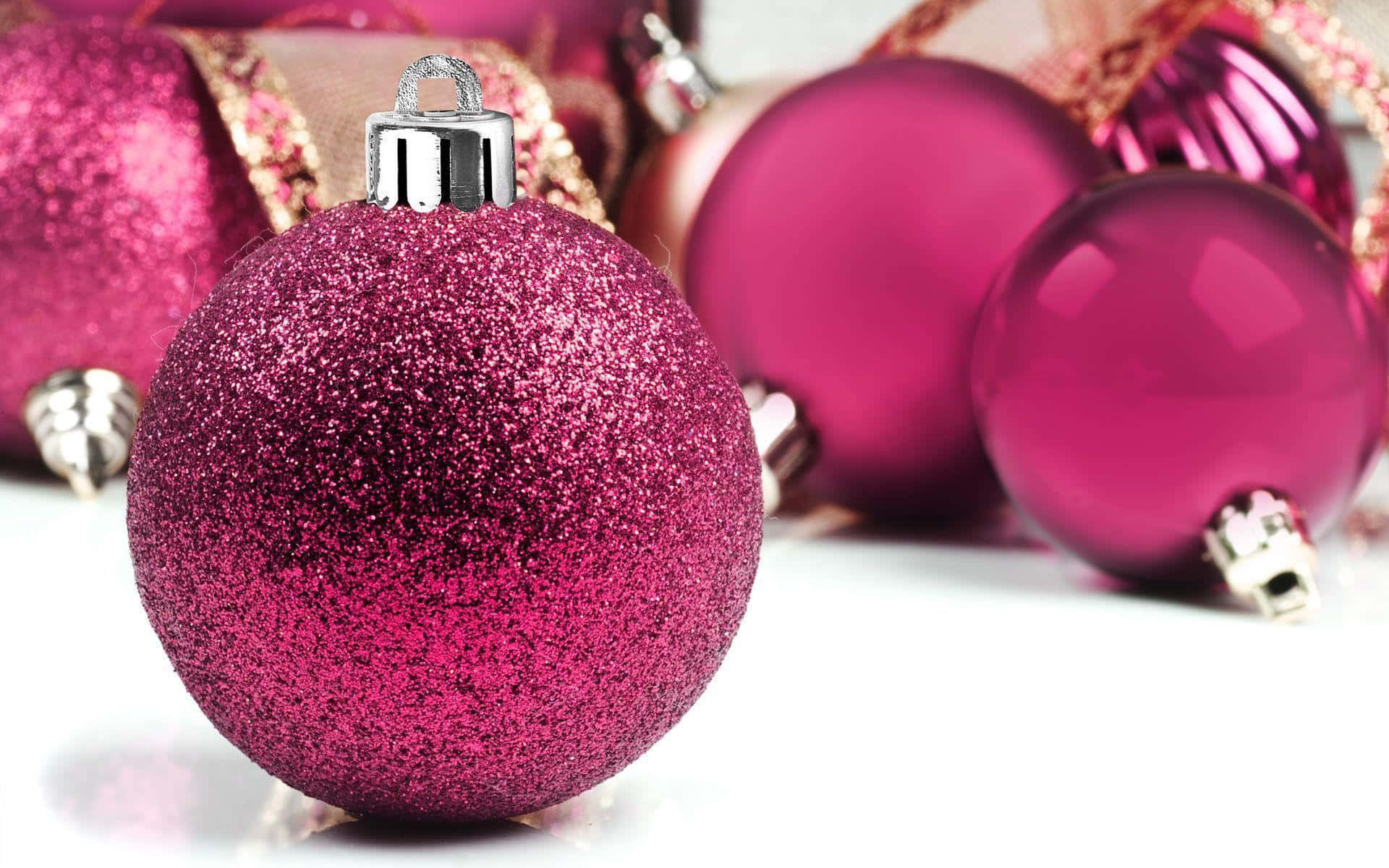 Pink Christmas Glittered Ball Ornament Wallpaper
