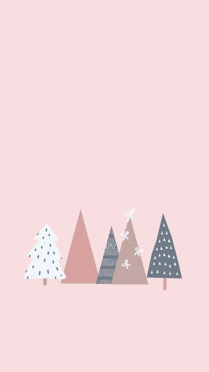 A Pink Background With A Few Trees And A Snowflake Wallpaper