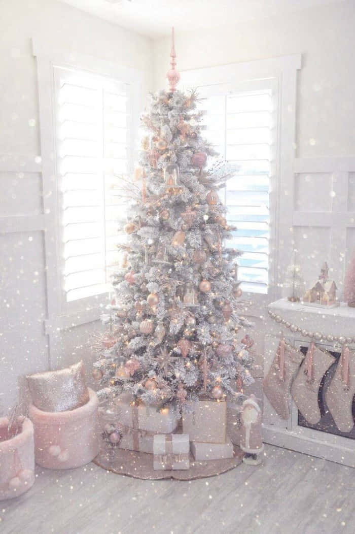 Fejrhøjtiden Med Et Smukt Pink Juletræ Som Din Computer Eller Mobil Baggrund. Wallpaper
