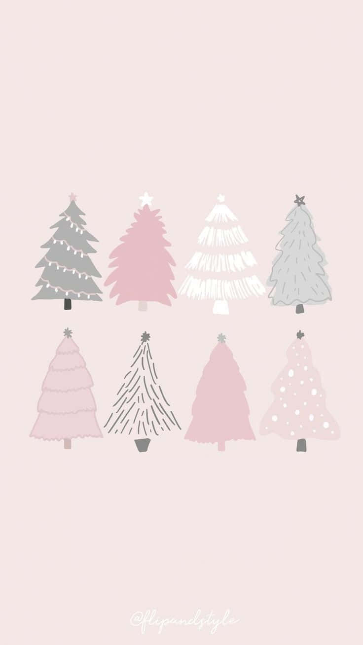 Christmas Trees In Pink And Grey Wallpaper