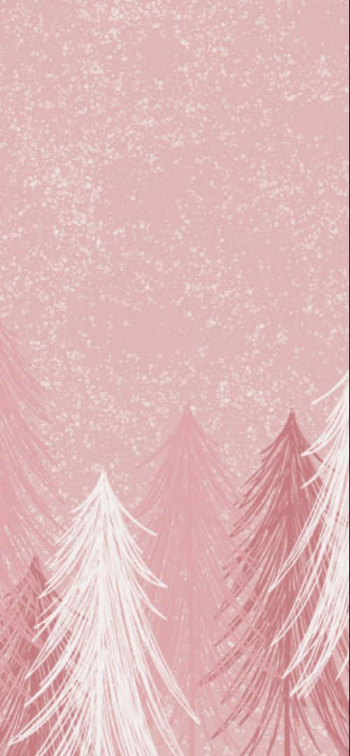 Pink Christmas Trees Aesthetic Background Wallpaper