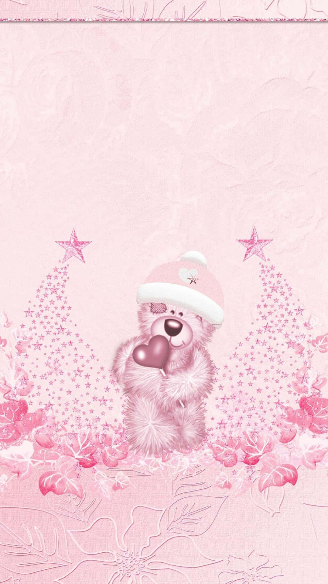 Pink Christmas Teddy Bear Wallpaper