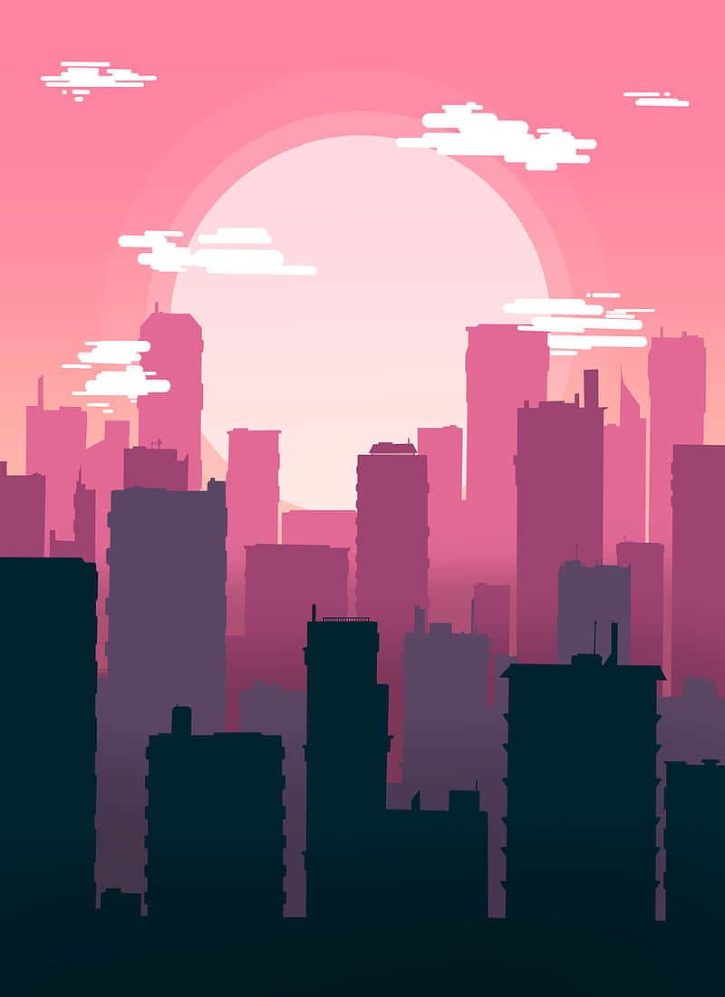 Pink City Vector Silhouette Wallpaper