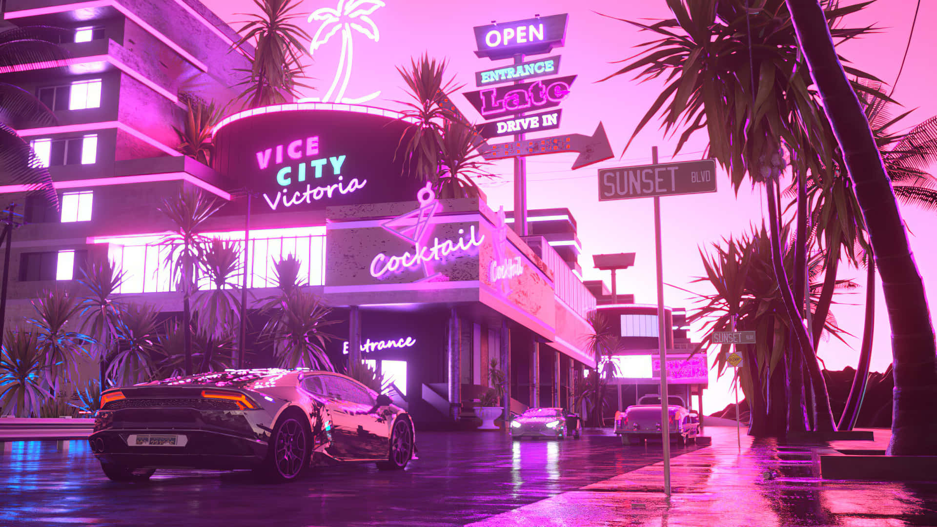 Sunset Boulevard Pink City Wallpaper