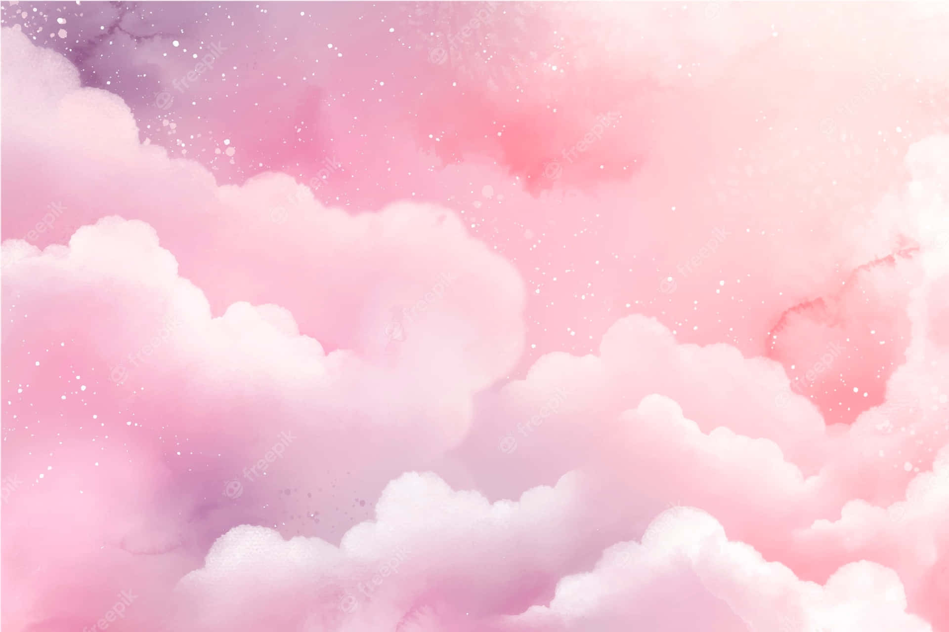 Celestial oasis - A verdant landscape surrounded by dreamy pink clouds.