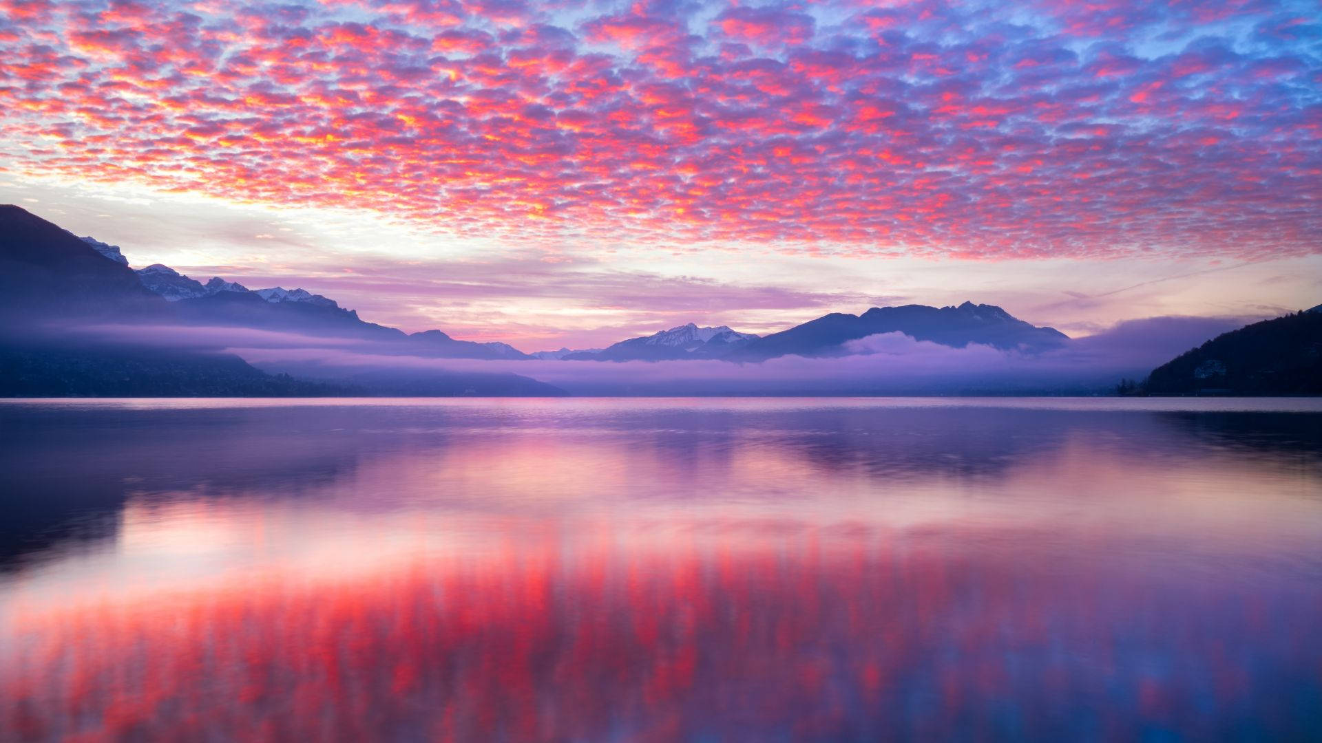 Pink Cloud Lake Reflection Wallpaper