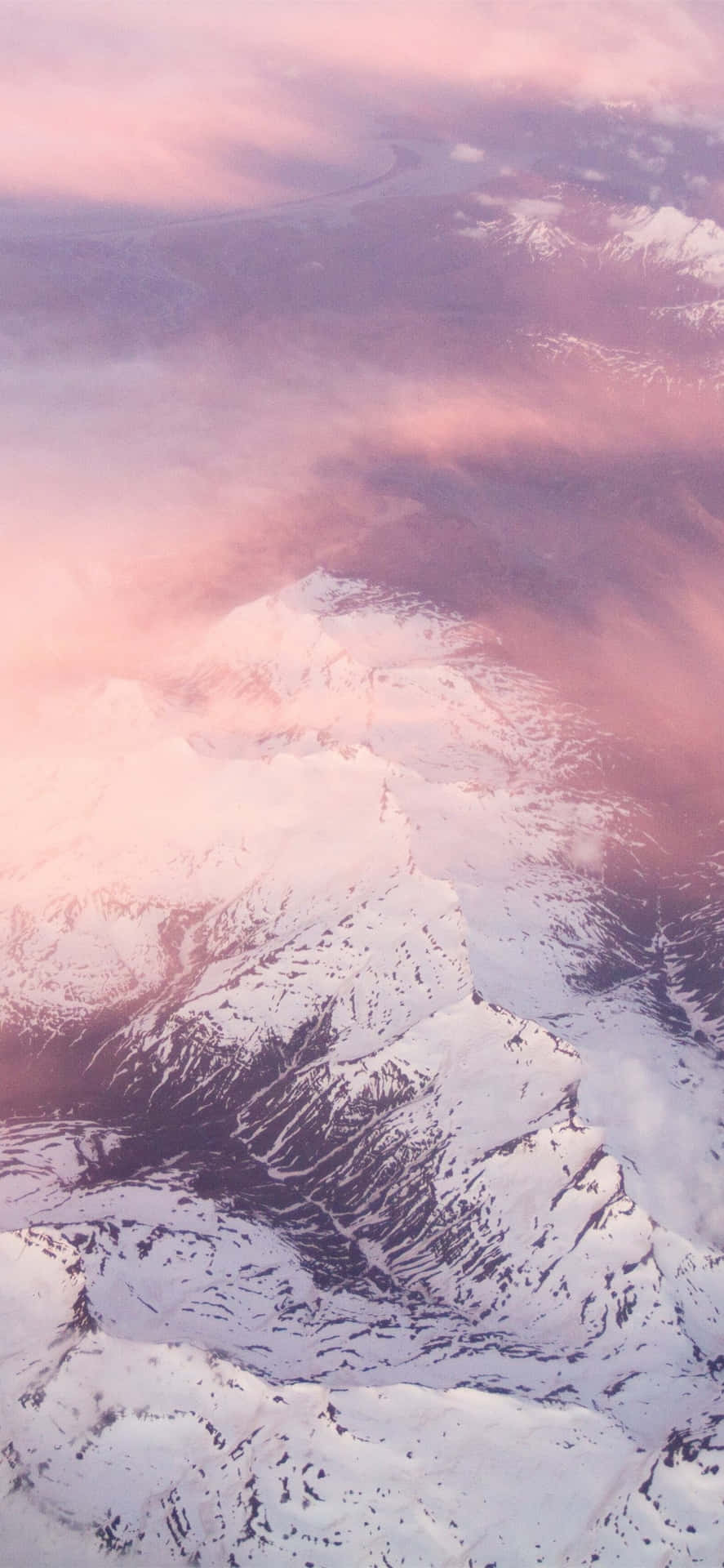 White Mountain Under Pink Clouds Background