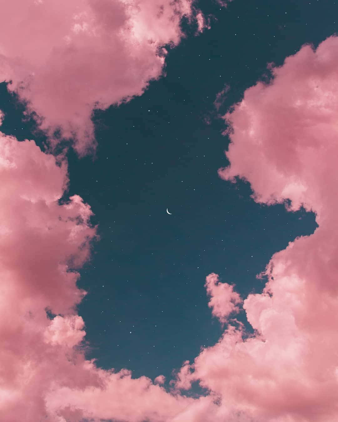 Crescent Moon With Pink Clouds Background