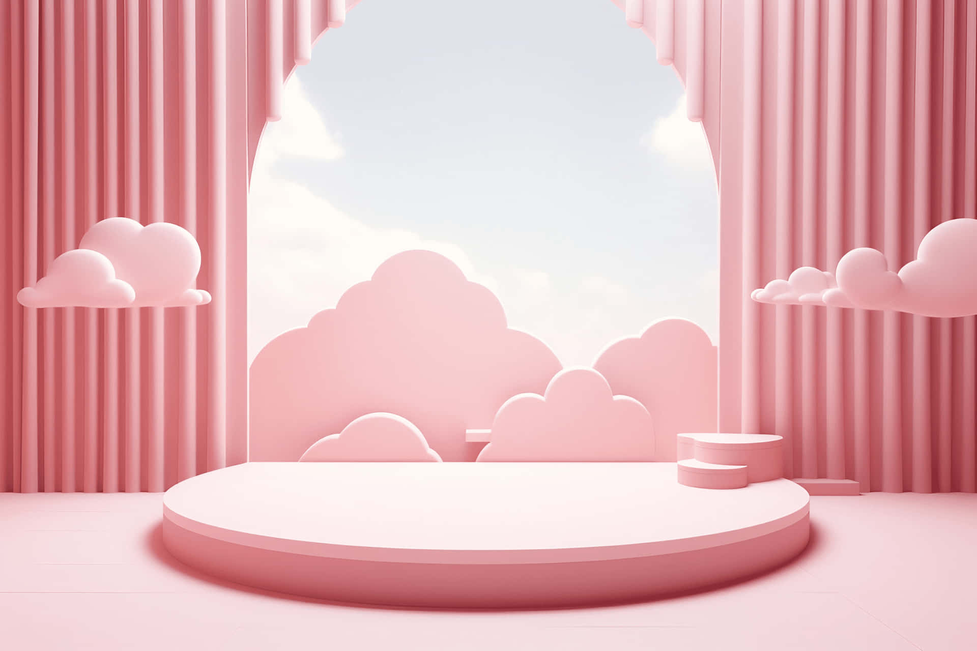 Pink Clouds3 D Stage Design Wallpaper