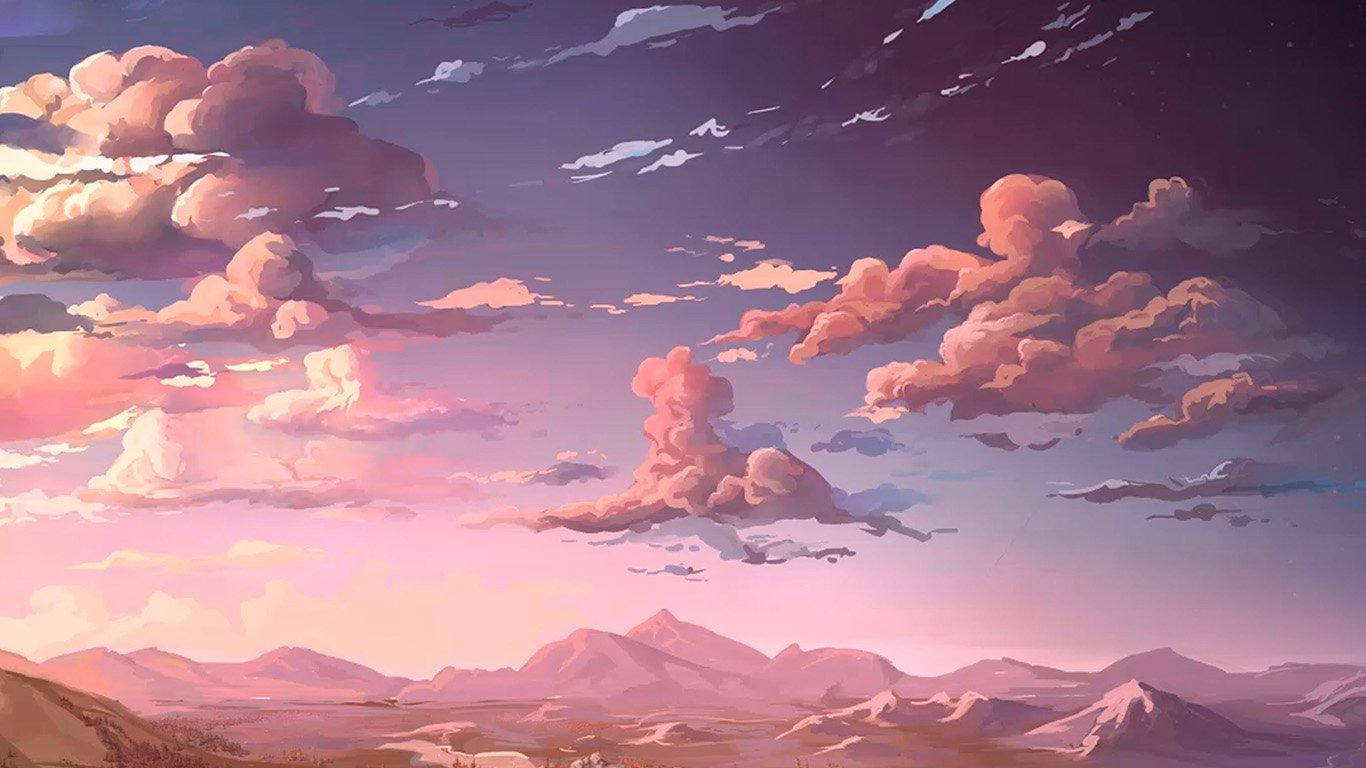 Pink Cloudy Sky Aesthetic Anime Laptop