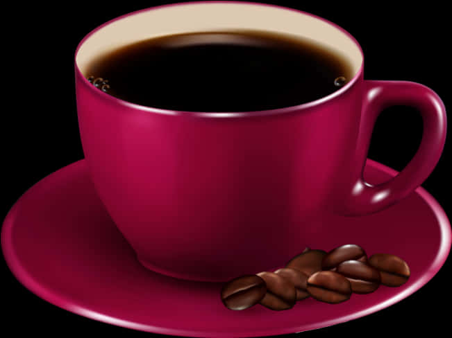 Pink Coffee Cup With Beans PNG