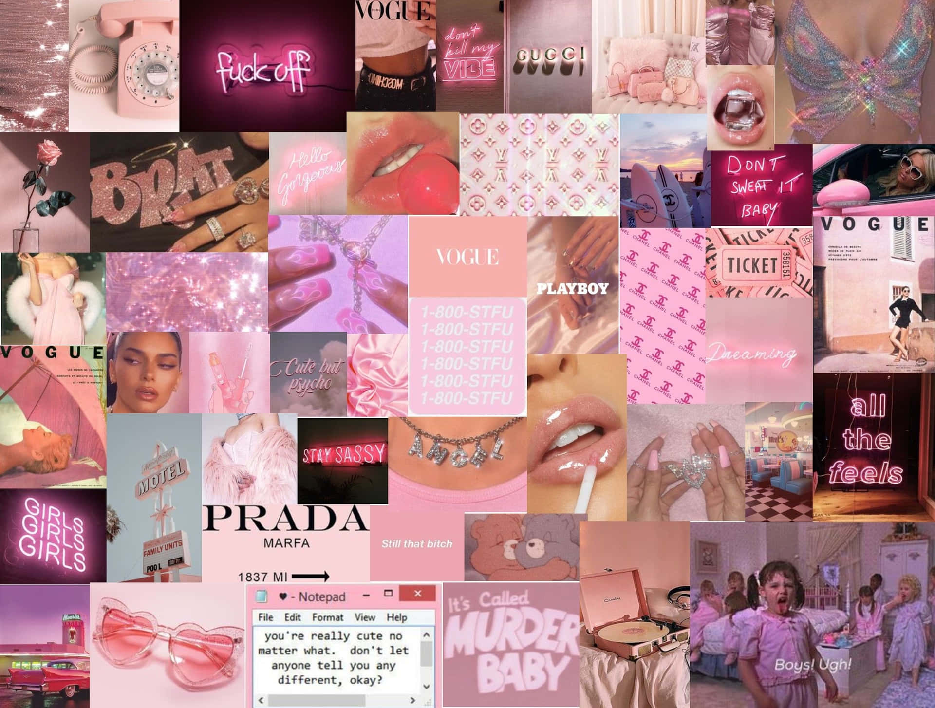 Personalize your desktop with a fun and colorful collage of pink accents. Wallpaper