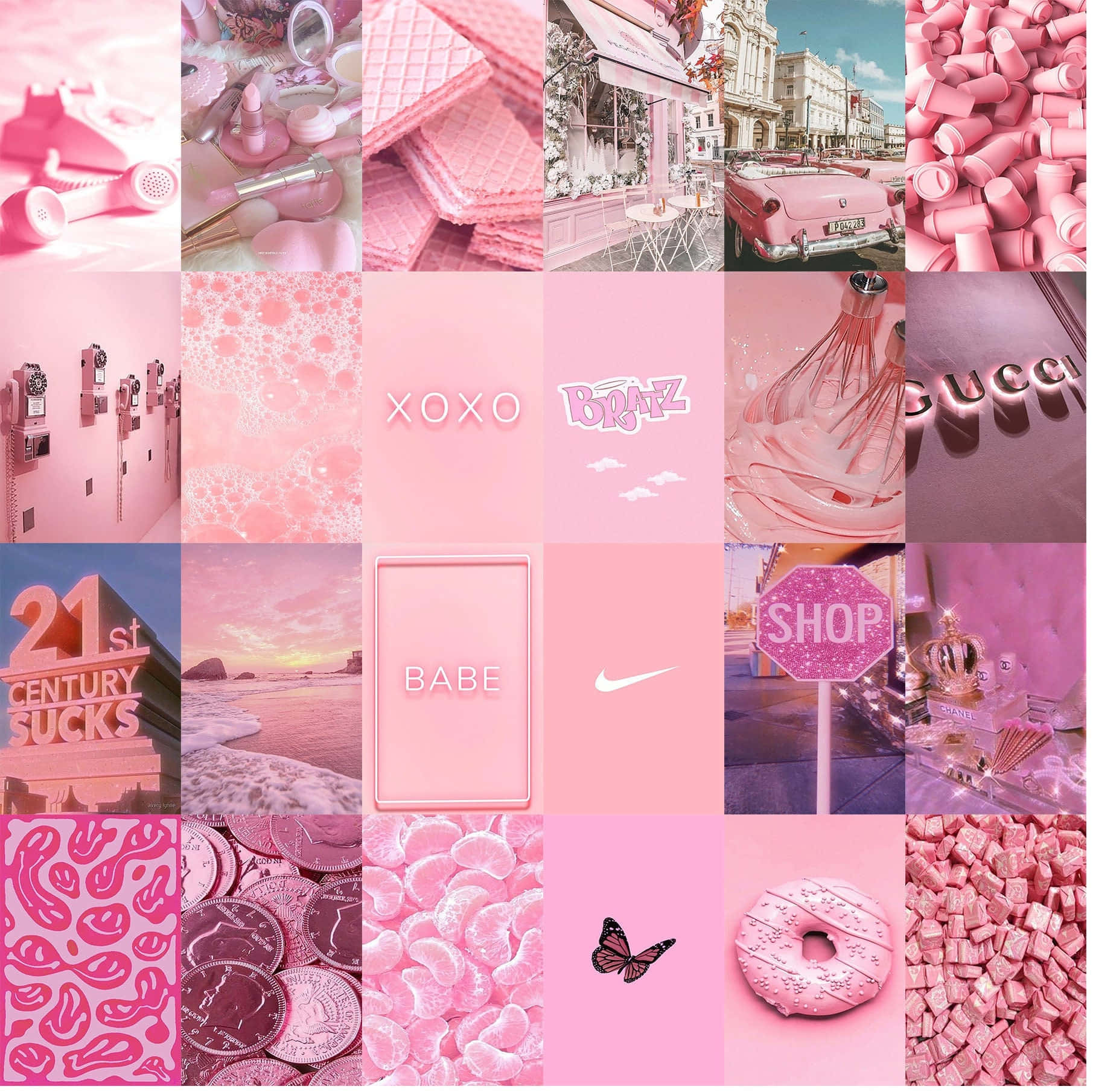 A Fun and Colorful Desktop Collage Boasting Pretty Shades of Pink Wallpaper